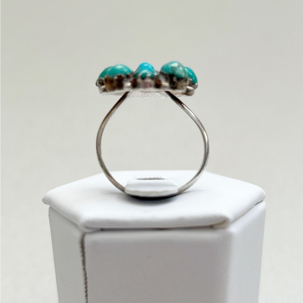 Vintage Signed Eriacho Zuni Turquoise Flower Sterling Silver Ring - Picture 6 of 15